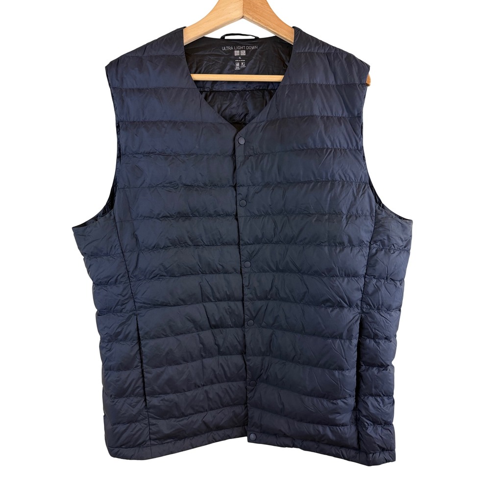 Uniqlo Ultra Light Down Vest Mens XL Navy Blue Puffer Snap Front Sleeveless